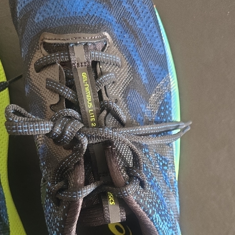 Asics Men's Blue Black and Neon Yellow Athletic Shoes - Picture 6 of 12